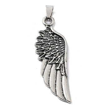 Tibetan Style Alloy Big Pendants, Wing Charms, Antique Silver, 58x19x3mm, Hole: 8x4.5mm
