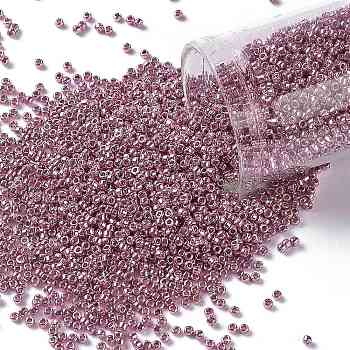 TOHO Round Seed Beads, Japanese Seed Beads, (PF553) PermaFinish Pink Lilac Metallic, 15/0, 1.5mm, Hole: 0.6mm, about 135000pcs/pound
