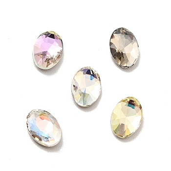 K9 Glass Rhinestone Cabochons, Flat Back & Back Plated, Faceted, Oval, Mixed Color, 8x5.5x2.7mm