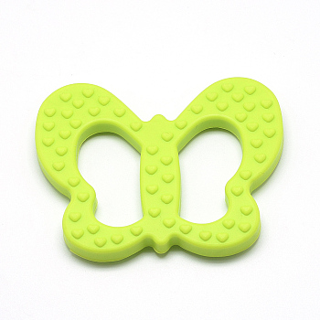 Food Grade Eco-Friendly Silicone Big Pendants, Butterfly, Yellow Green, 80x64x9mm, Hole: 14x39mm