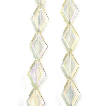 Electroplate Glass Beads Strands, Rhombus, AB Color, Lemon Chiffon, 15x10x5mm, Hole: 1mm, about 43pcs/strand, 25.39''(64.5cm)