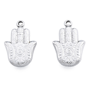 201 Stainless Steel Pendants, Hamsa Hand/Hand of Miriam, Stainless Steel Color, 23.5x15.5x3.5mm, Hole: 1.4mm