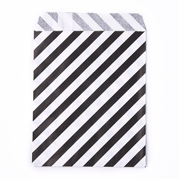 Kraft Paper Bags, No Handles, Food Storage Bags, Stripe Pattern, Black, 18x13cm