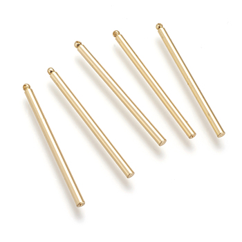 Brass Pendants, Column/Bar, Real 18K Gold Plated, 35x2mm, Hole: 1mm