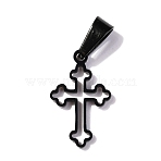 304 Stainless Steel Pendants, Hollow, Cross, Electrophoresis Black, 19.5x12x1.2mm, Hole: 3.5x7mm(STAS-P253-03EB)
