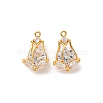 Brass Micro Pave Cubic Zirconia Pendants, Flower Charms, Long-Lasting Plated, Nickel Free, Real 18K Gold Plated, 18x12x8mm, Hole: 1.2mm(X-KK-K382-46G)