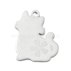 304 Stainless Steel Pendants, Cat Shape with Cherry Blossom Charms, Polishing, Stainless Steel Color, 22.5x18.5x1.5mm, Hole: 1.9mm(SA-CBAE115-06P)
