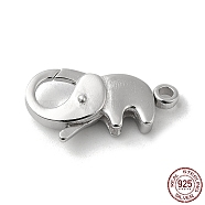 Rhodium Plated 925 Sterling Silver Lobster Claw Clasps, Elephant, with 925 Stamp, Real Platinum Plated, 19.5x10x4.5mm, Hole: 1.8mm(STER-D003-59C-P)