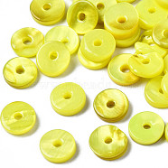 Spray Painted Natural Freshwater Shell Beads, Disc/Flat Round, Heishi Beads, Yellow, 7x1.5~2mm, Hole: 1.5mm(SHEL-N026-143A-02)