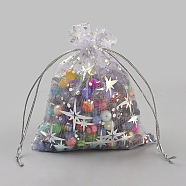 Organza Gift Bags, Rectangle with Star Pattern, White, 12x9cm(OP-Q043-9x12-01)