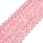 Natural Rose Quartz Beads Strands, Faceted, Flat Round, 8~8.5x5.5~6mm, Hole: 1.2mm, about 49pcs/strand, 15.55''(39.5cm)(G-K318-08)