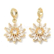 Brass Pave Clear Cubic Zirconia European Dangle Charms, Large Hole Beads, Flower, Real 18K Gold Plated, 25mm, Flower: 17.5x15x6mm, Hole: 4mm(KK-B072-23G)