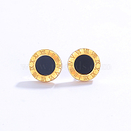 304 Stainless Steel Stud Earrings for Women, Roman Numerals, Black, 10mm(YW6838-02)