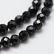 Natural Black Spinel Beads Strands, Faceted, Round, 5mm, Hole: 0.5mm, about 75pcs/strand, 15.35 inch(39cm)(G-E366-07-5mm)