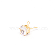Iron Stud Earring Findings, with Clear Cubic Zirconia & Loop, Golden, 11x8.5mm, Hole: 1mm, Pin: 0.7mm, Cubic Zirconia: 8mm(IFIN-WH0050-07G-01)