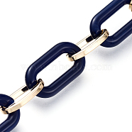 Handmade Acrylic & Aluminium Cable Chains, Imitation Gemstone, Oval, for Jewelry Making, Light Gold, Marine Blue, Link: 20.5x10.5x3mm, 15x8x1.5mm, about 39.37 inch(1m)/strand(AJEW-JB00559-02)