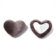 Velvet Cloth Fabric Covered Cabochons, with Aluminum Bottom, Heart, Rosy Brown, 14~15x16~17x6~7mm(WOVE-S084-14G)