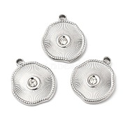 304 Stainless Steel Pendants, with Crystal Rhinestone, Twist Flat Round Charms, Stainless Steel Color, 22x19.5x3mm, Hole: 2.5mm(STAS-R122-11P)