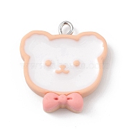 Opaque Resin Pendants, Cute Charms, with Platinum Tone Iron Loops, Bear, 24.5x22.5x6.5mm, Hole: 2mm(RESI-D064-03P-02)