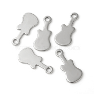 201 Stainless Steel Charms, Guitar, Stamping Blank Tag, Stainless Steel Color, 14x6x0.7mm, Hole: 1.4mm(STAS-F192-030P)