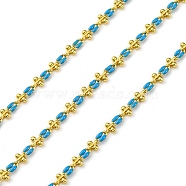 Brass Enamel Link Chains, wiht Spool, Long-Lasting Plated, Soldered, Lead Free & Cadmium Free, Dodger Blue, Links: 9x4.5x2mm(CHC-L050-07G-11)