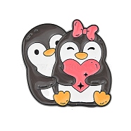 Cute Animal Hug with Heart Enamel Pins, Alloy Brooches for Backpack Clothes, Penguin, 27.5x28.5mm(PALLOY-D361-01EB-01)