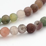 Frosted Round Natural Indian Agate Beads, 4mm, Hole: 0.5mm, about 96pcs/strand, 14.9 inch(G-J338-02-4mm)