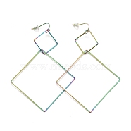 Ion Plating(IP) Rainbow Color Rhombus 304 Stainless Steel Dangle Earrings for Women, 108.5x69x1.8mm, Pin: 0.6mm(STAS-A057-18MC)