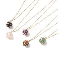 Natural Gemstone Cage Pendant Necklace with 304 Stainless Steel Cable Chains for Women, Light Gold, 17.52 inch(44.5cm)(NJEW-JN03905-02)