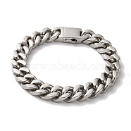201 Stainless Steel Cuban Link Chain Bracelets, with Snap Clasp, Stainless Steel Color, 7-7/8 inch(20cm)(BJEW-H612-03P)
