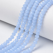 Glass Beads Strands, Imitation Jade, Faceted, Rondelle, Light Sky Blue, 4x3mm, Hole: 0.4mm, about 130pcs/strand, 16.54 inch(42cm)(EGLA-A034-J4mm-D03)
