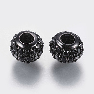 Brass Micro Pave Cubic Zirconia Beads, Rondelle, Black, Gunmetal, 8x5.5mm, Hole: 3mm(ZIRC-G132-14B)