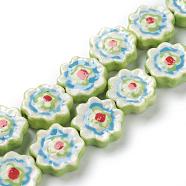 Handmade Porcelain Flower Beads Strands, Green, 16x16x6mm, Hole: 2mm, about 20pcs/strand, 12.99 inch(33cm)(PORC-G006-14C)
