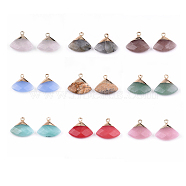 Electroplate Natural Mixed Stone Pendants, for DIY Jewelry Making, with Brass Findings, Faceted, Triangle, Golden, 17~18x19~20x6~7mm, Hole: 1.8mm(G-T112-04-M)