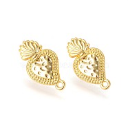 Brass Stud Earring Findings, with Plastic Ear Nuts and Loop, Long-Lasting Plated, Strawberry, Golden, 25x13x1.5mm, Hole: 1.6mm, Pin: 0.7mm(KK-F809-14G)