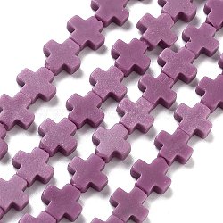 Synthetic Coral Beads Strands, Dyed, Cross, Orchid, 7.5~8.5x8~9x3~3.5mm, Hole: 1mm, about 40pcs/strand, 12.5 inch~12.7 inch(31.8~32.3cm)(CORA-L044-A14)