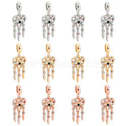 12Pcs 3 Colors Rack Plating Alloy European Dangle Charms, with Colorful Rhinestone, Large Hole Pendants, Cadmium Free & Nickel Free & Lead Free, Woven Net/Web with Feather, Mixed Color, 36.5mm, Hole: 5mm, 4pcs/color(MPDL-FH0001-05)