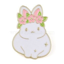 Bunny Zinc Alloy Enamel Brooch, Rabbit, White, 30x21mm(JEWB-C034-07C-G)