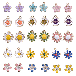 Alloy Enamel Pendants, Flower, Light Gold, Mixed Color, 30pcs/box(FIND-SC0001-14)