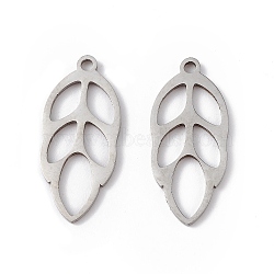 Non-Tarnish 304 Stainless Steel Pendants, Leaf Charm, Stainless Steel Color, 20x9x1mm, Hole: 1.4mm(STAS-E186-07P)