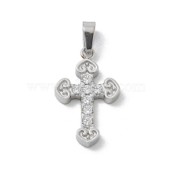 Ion Plating(IP) 304 Stainless Steel Micro Pave Cubic Zirconia Pendants, Cross Charms, Stainless Steel Color, 17.5x11x2.3mm, Hole: 4x2.5mm(STAS-Z107-08P-10)