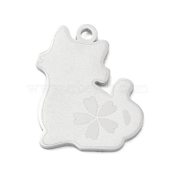 304 Stainless Steel Pendants, Cat Shape with Cherry Blossom Charms, Polishing, Stainless Steel Color, 22.5x18.5x1.5mm, Hole: 1.9mm(SA-CBAE115-06P)