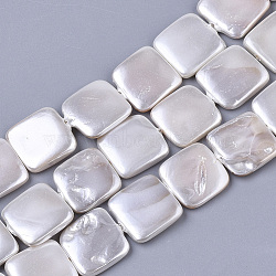 Shell Pearl Beads Strands, Spray Painted, Square, WhiteSmoke, 14~15x14~15x3~4mm, Hole: 0.8mm, about 25pcs/Strand, 14.96 inch(SSHEL-T011-04A)