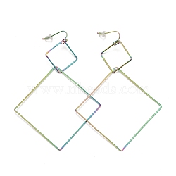Ion Plating(IP) Rainbow Color Rhombus 304 Stainless Steel Dangle Earrings for Women, Multi-color, 108.5x69x1.8mm, Pin: 0.6mm(STAS-A057-18MC)