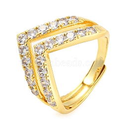 Brass Crown Adjustable Ring with Clear Cubic Zirconia, Lead Free & Cadmium Free, Real 18K Gold Plated, Inner Diameter: 19mm(RJEW-Q781-02G)