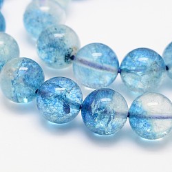 Dyed Round Natural Crackle Quartz Beads Strands, SkyBlue, 10mm, Hole: 1mm; about 38pcs/strand, 15.5inches(G-K084-10mm-03A)