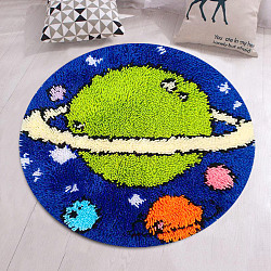 Flat Round Latch Hook Rug Kit, DIY Rug Crochet Yarn Kits, Including Color Printing Screen Section Embroidery Pad, Needle, Acrylic Wool Bundle, Space Theme Pattern, 450x1.5mm(DIY-I087-04)