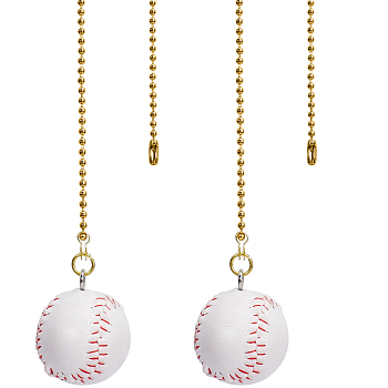 Plastic Pendant Decoration, with Brass Ball Chain, Baseball, White, 368mm