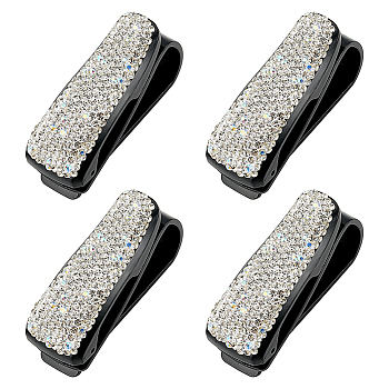 ANATTASOUL 4Pcs Plastic Glasses Holders for Car Sun Visor, with Rhinestone, Black, 6.5x2.45x3.6cm