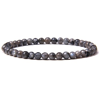 Natural Larvikite Beads Stretch Bracelets, Round, 4mm